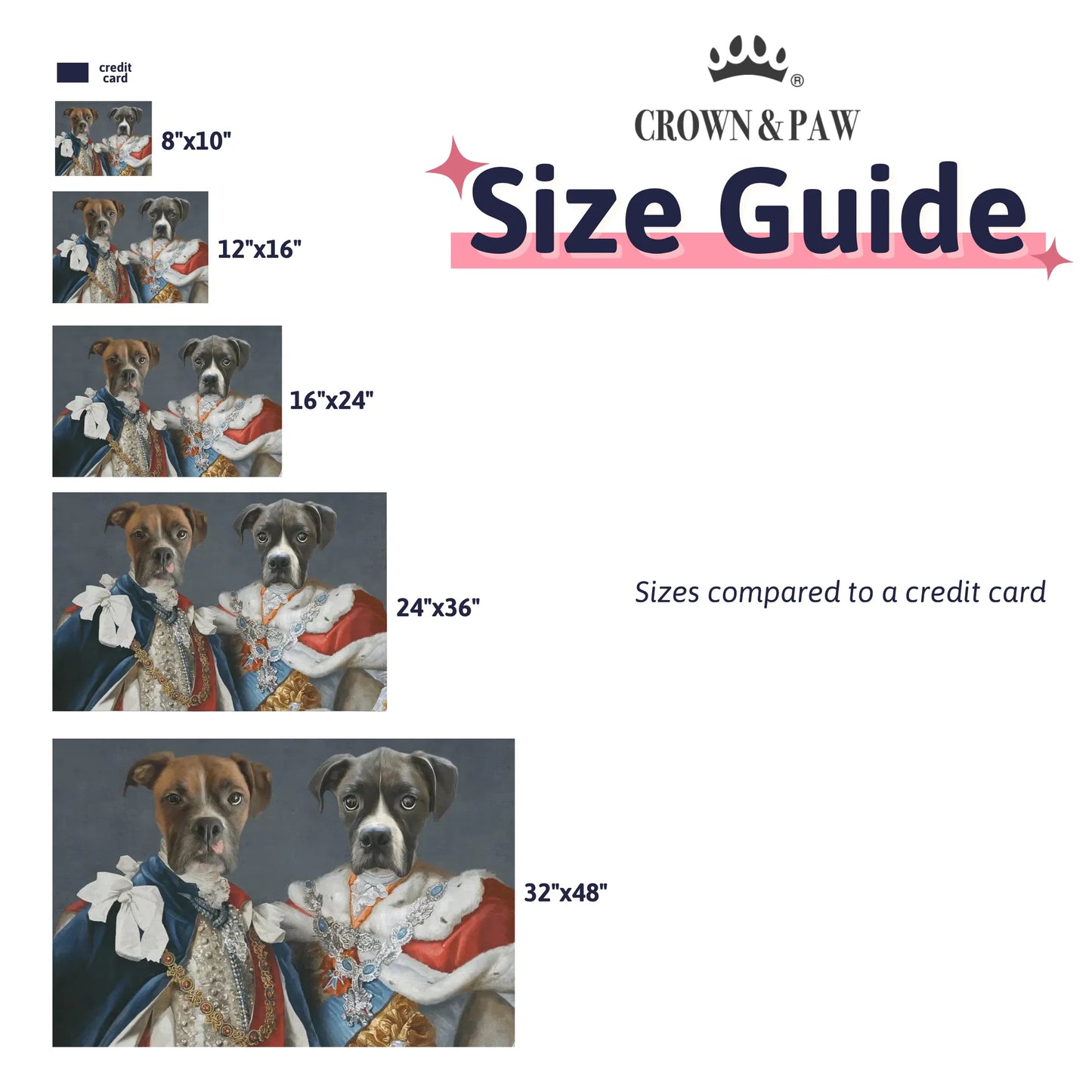 Size guide for Modern Pet Portrait - Two Pets