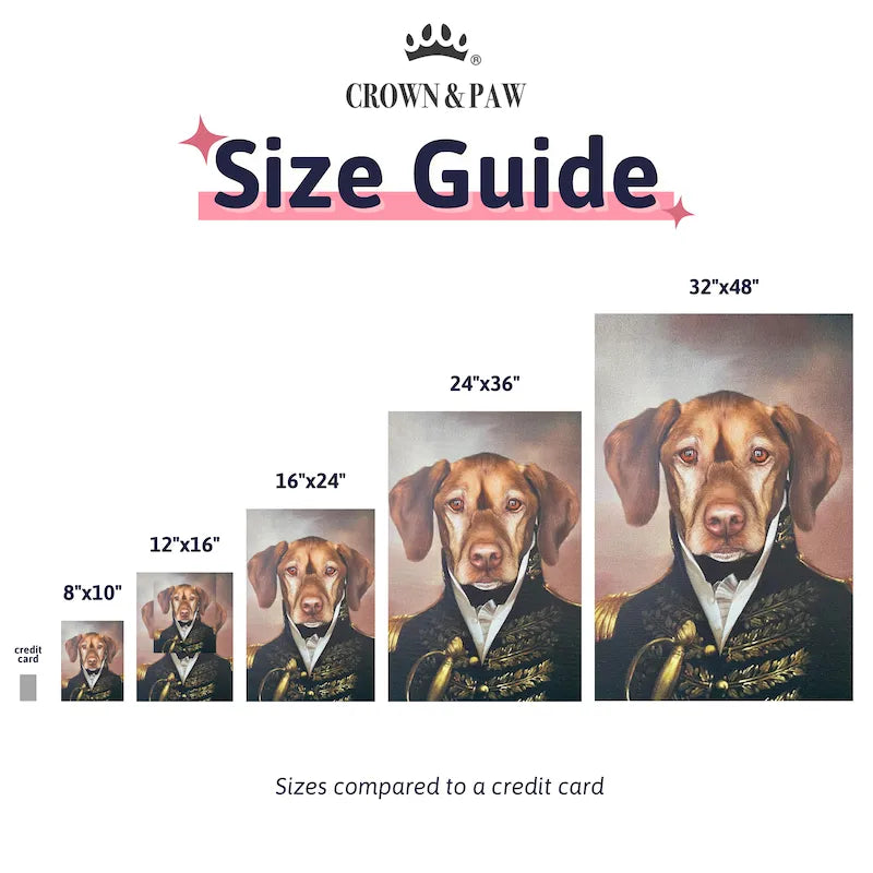 Size guide for The General - Custom Pet Canvas