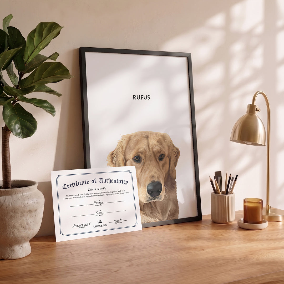 Certificate of authenticity for Modern Pet Portrait - One Pet
