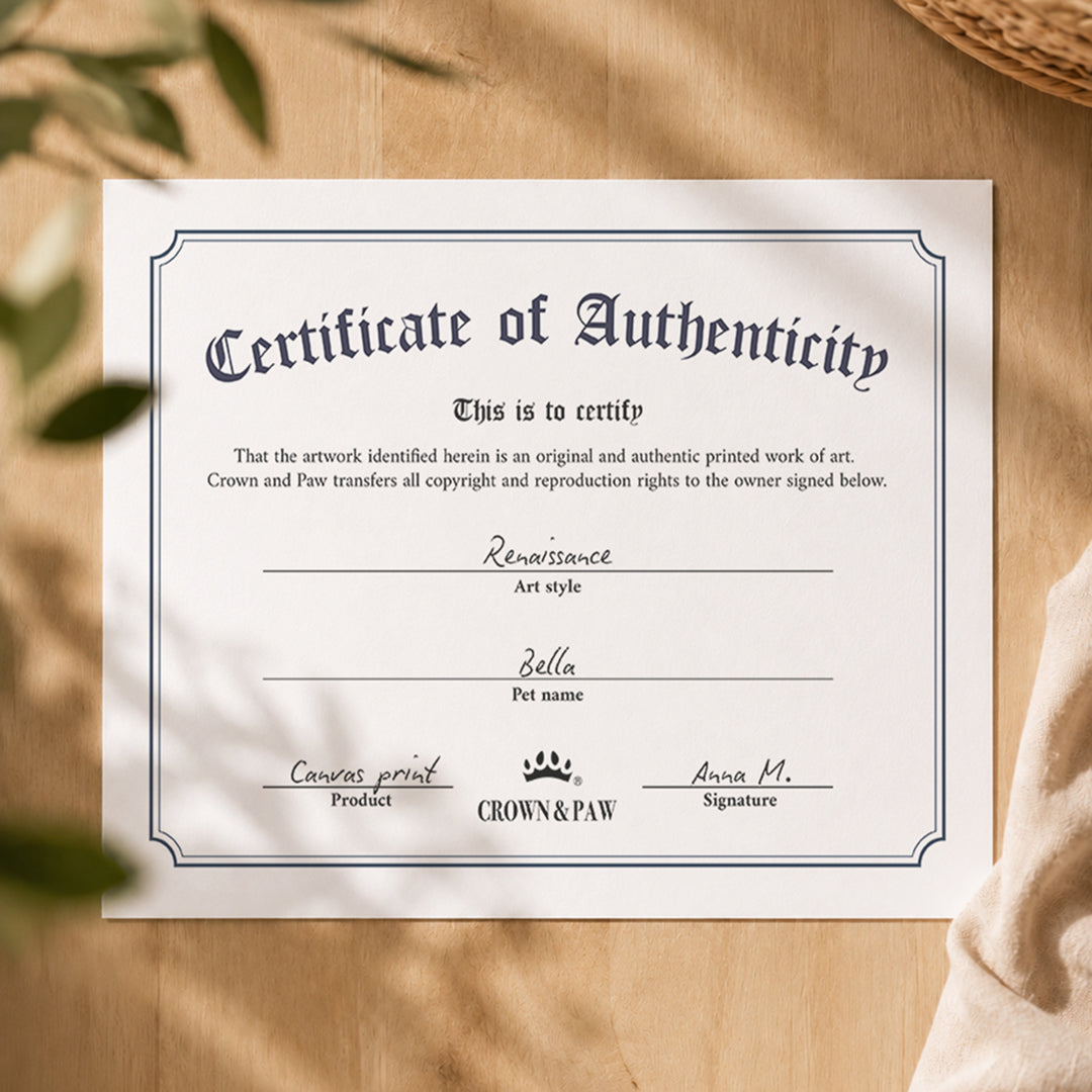 Certificate of authenticity for The Queen of Roses - Custom Pet Canvas