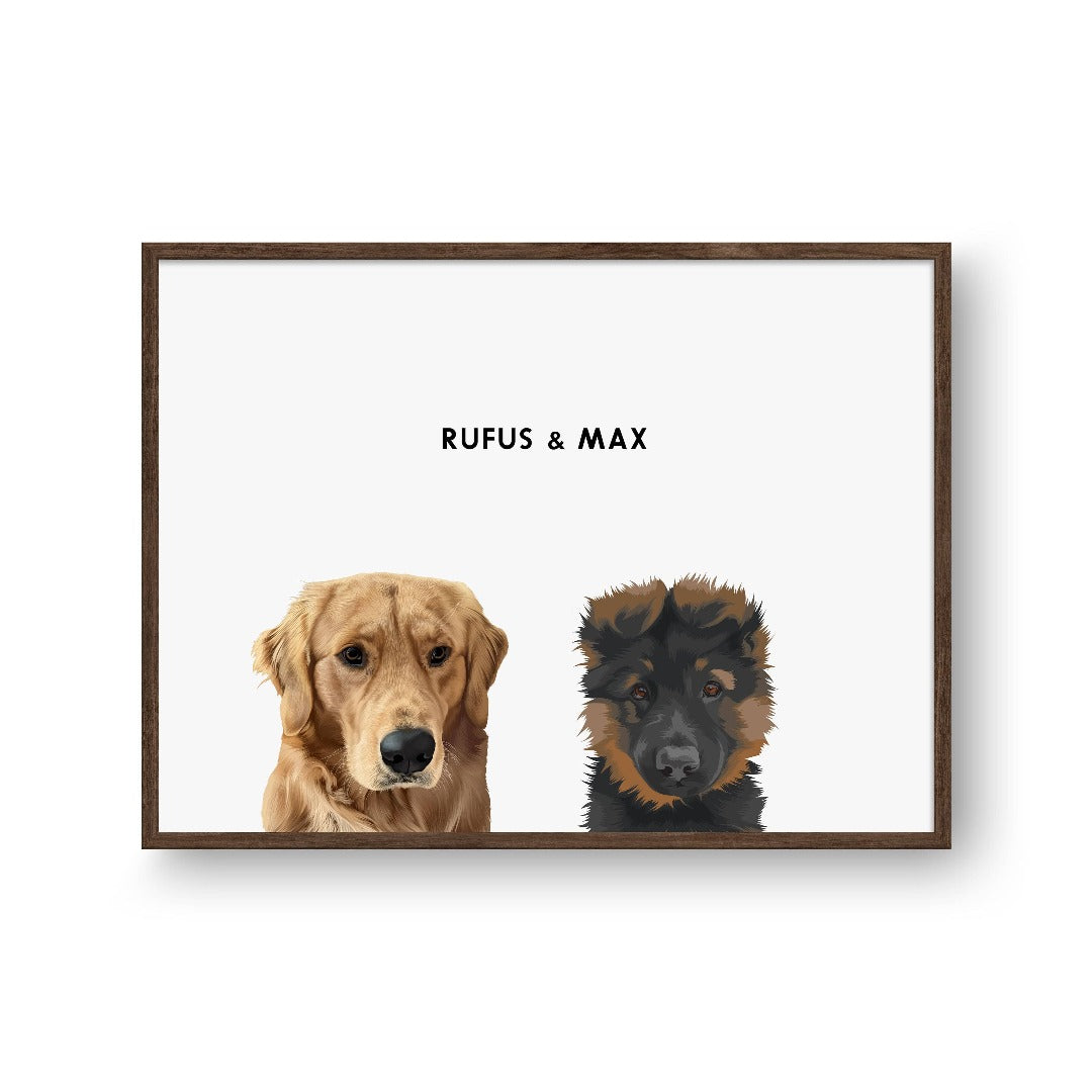 Modern Pet Portrait - Two Pets — Framed Poster Horizontal Walnut 2Pets Horizontal16x24 Soft White
