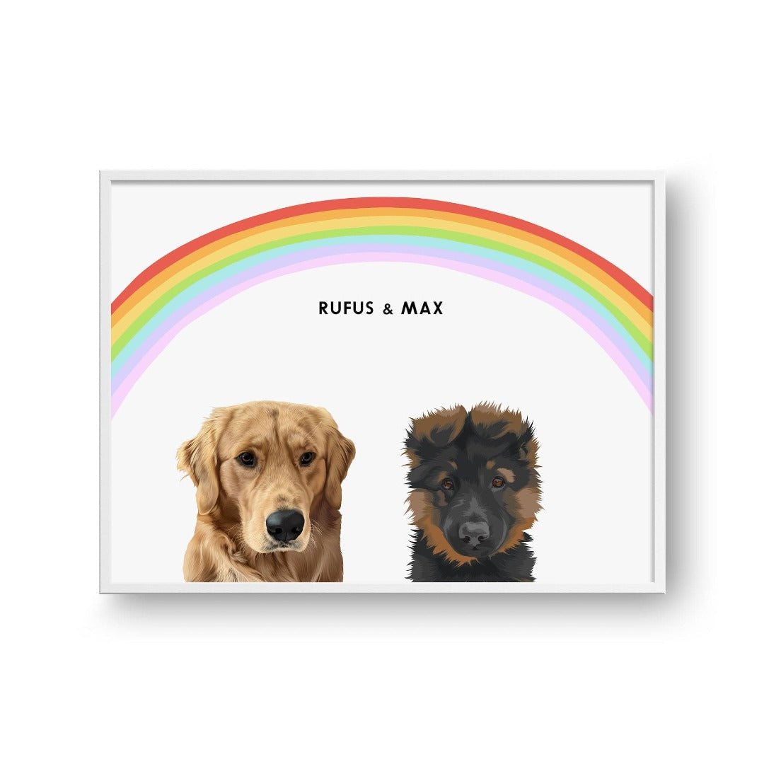 Modern Pet Portrait - Two Pets — Framed Poster Horizontal White 2Pets Horizontal16x24 Rainbow Soft White BG