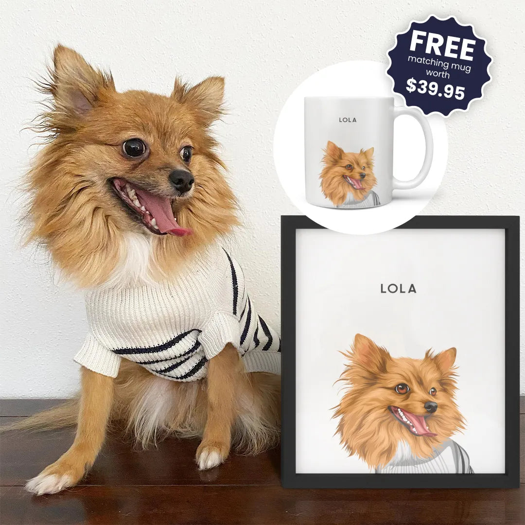 Pet portrait gift example shown with Modern Pet Portrait - One Pet