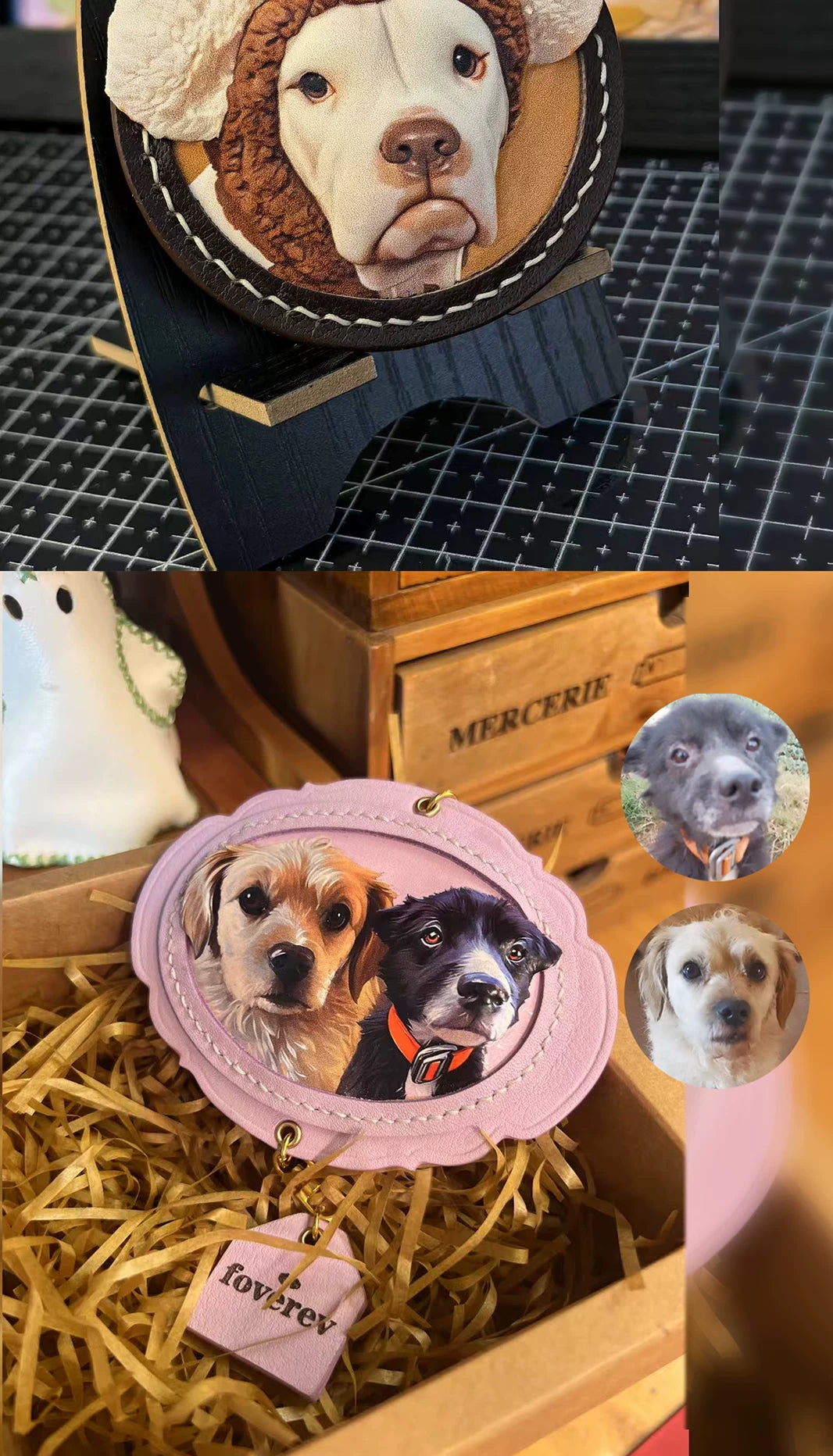 Hand-painted custom pet portrait charm made from a customer photo