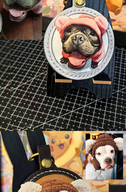 Custom hand-painted pet portrait leather keychain and bag charm — product gallery view 2