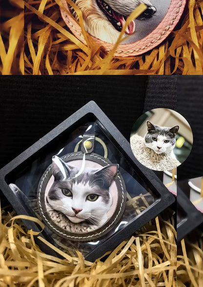 Custom hand-painted pet portrait leather keychain and bag charm — product gallery view 4