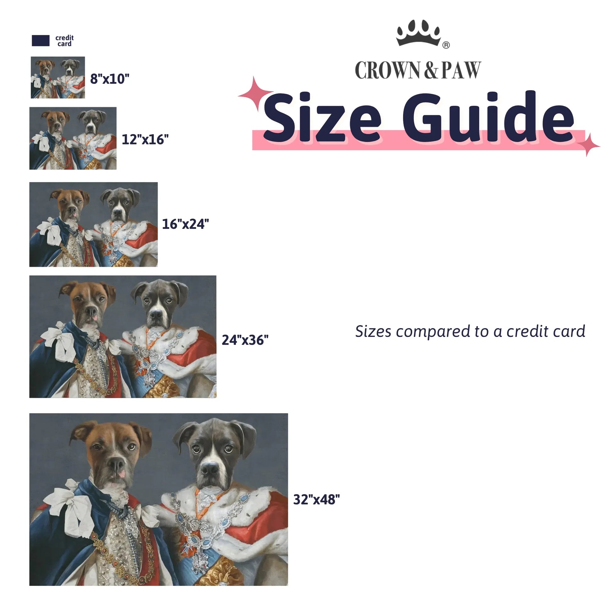 Size guide for Modern Pet Portrait - Two Pets